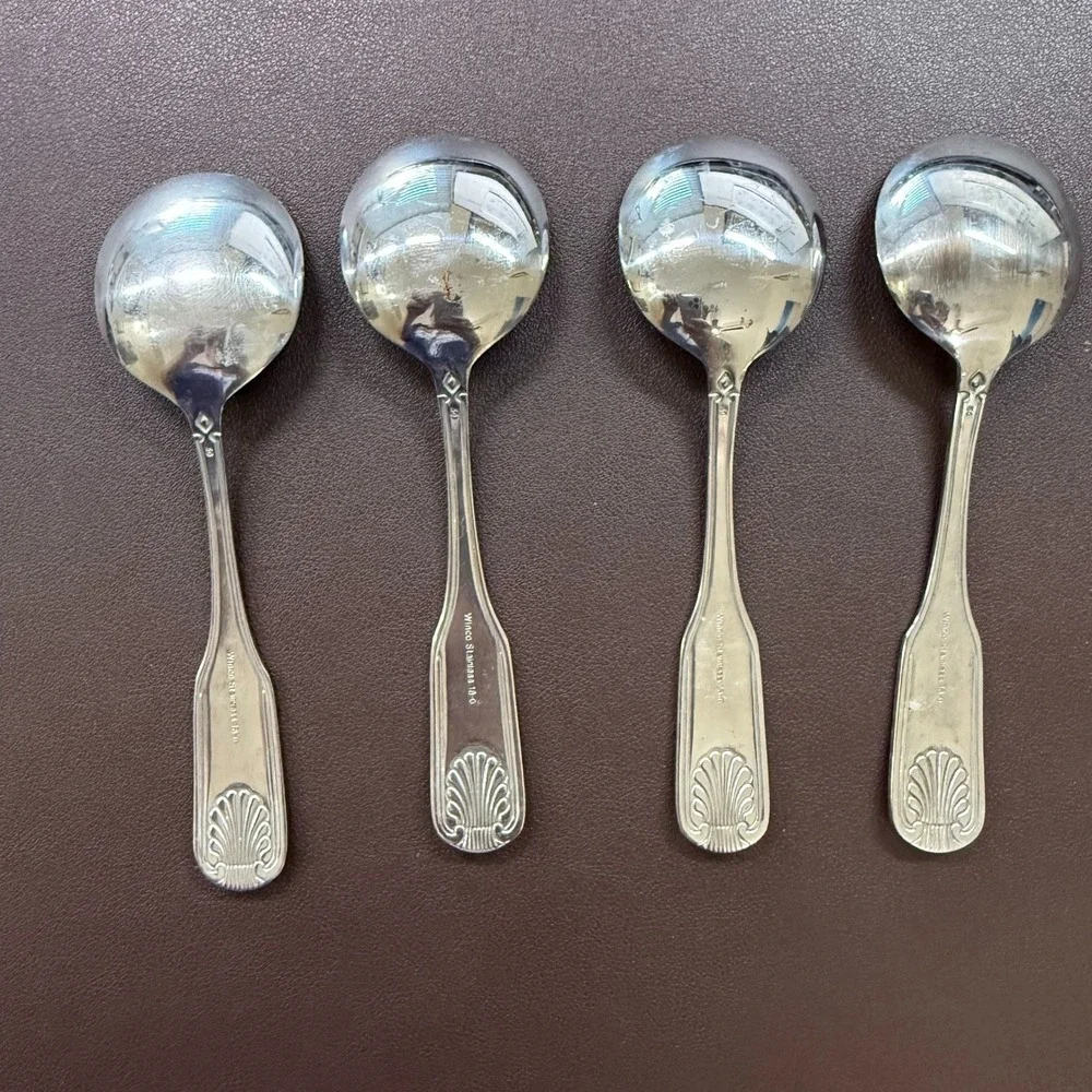 Winco Shell Pattern Stainless Steel 18-0 Bouillon Spoons Set of‎ 4 Silver 6 Inch